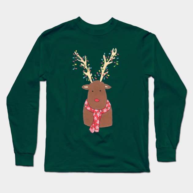 Christmas reindeer Long Sleeve T-Shirt by DoodlesAndStuff